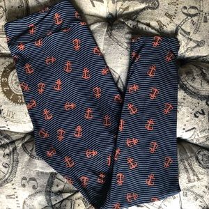 LuLaRoe Navy Anchor Tall & Curvy Leggings
